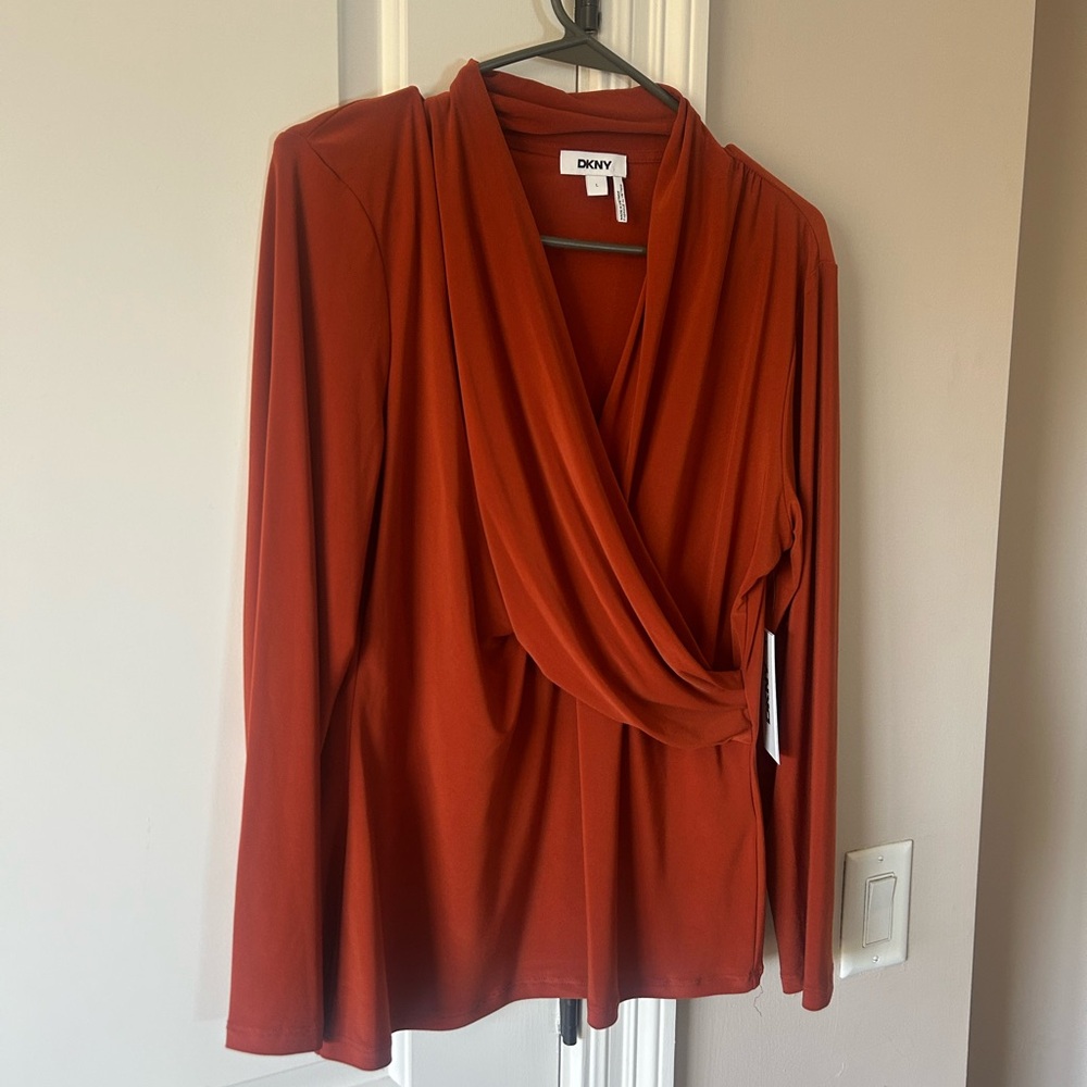 DKNY Terracotta Draped Blouse